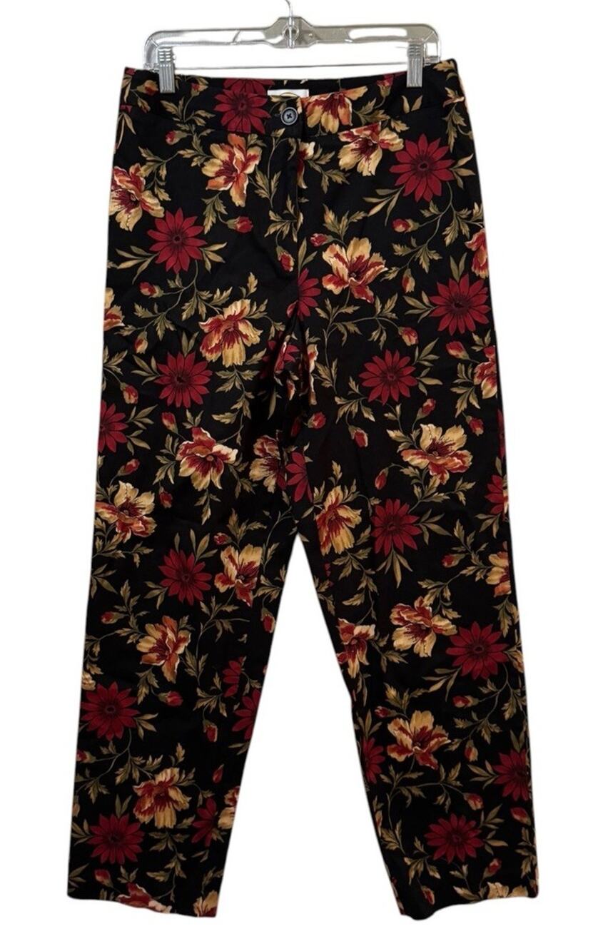 Talbots Floral Straight Leg Women Pant Sz 12 Cottagecore Office Business Stretch